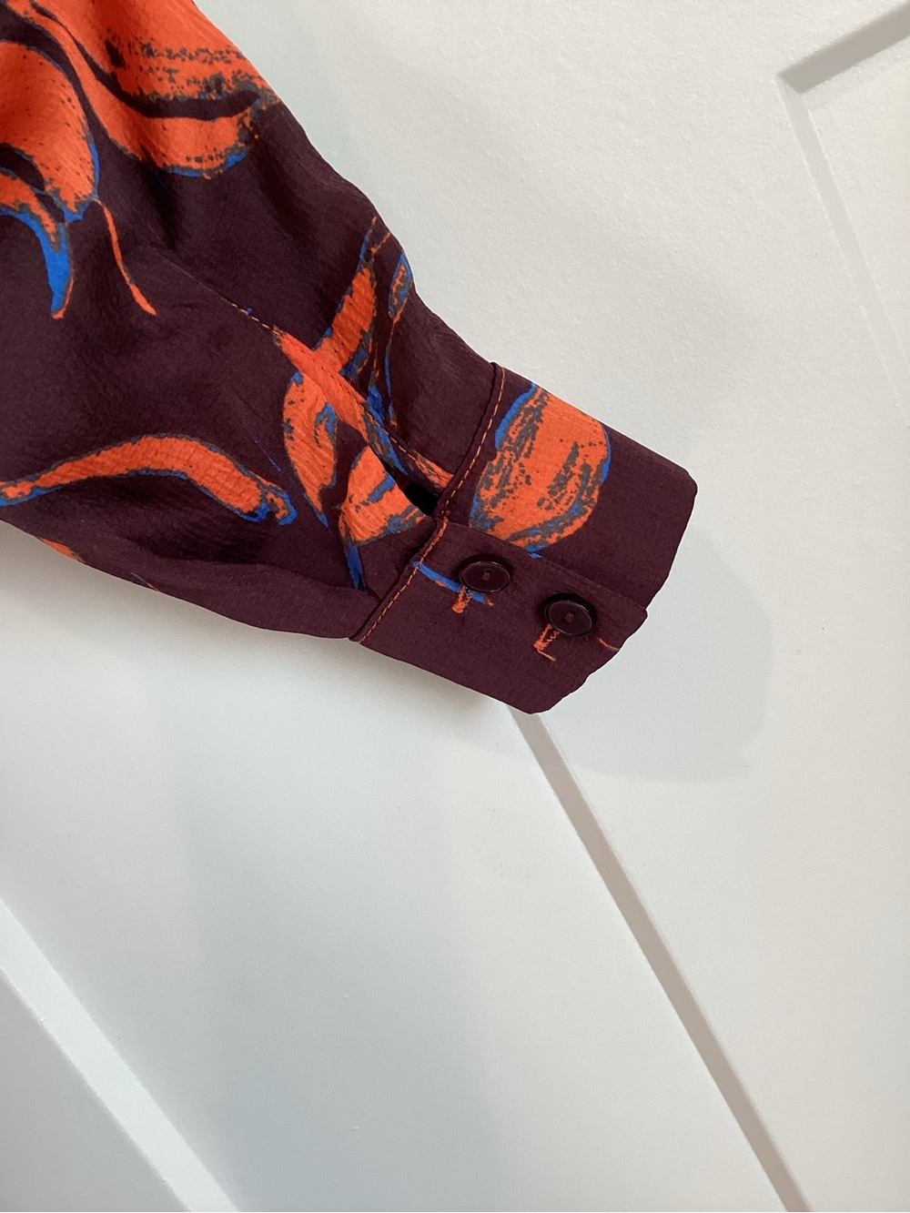 Exquise Long Sleeve Satin Shirt Dress Button Front New XXS Purple Orange Floral - Picture 7 of 13